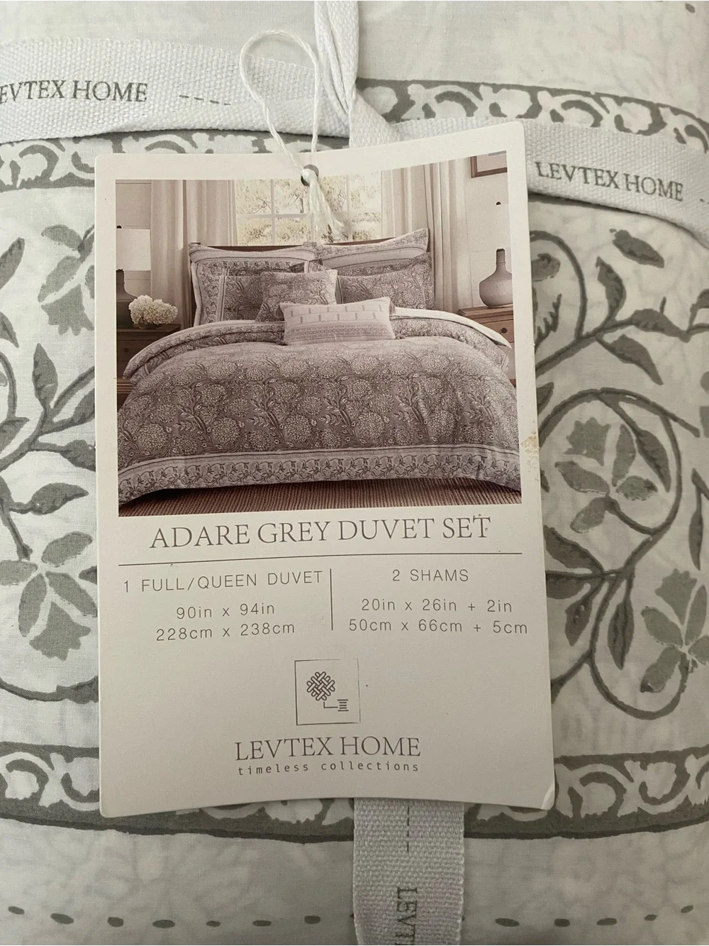 Levtex Home Adare Grey Duvet Cover Set -3 Piece 90x94 100% Cotton